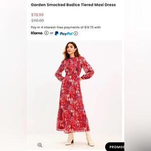 The Loft valentines Smocked Maxi Dress. Very Good Condition. Size 8.